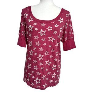 Arizona Jean Company Shirt Womens XL Pink Burnout Stars Casual Scoop Neck Half S